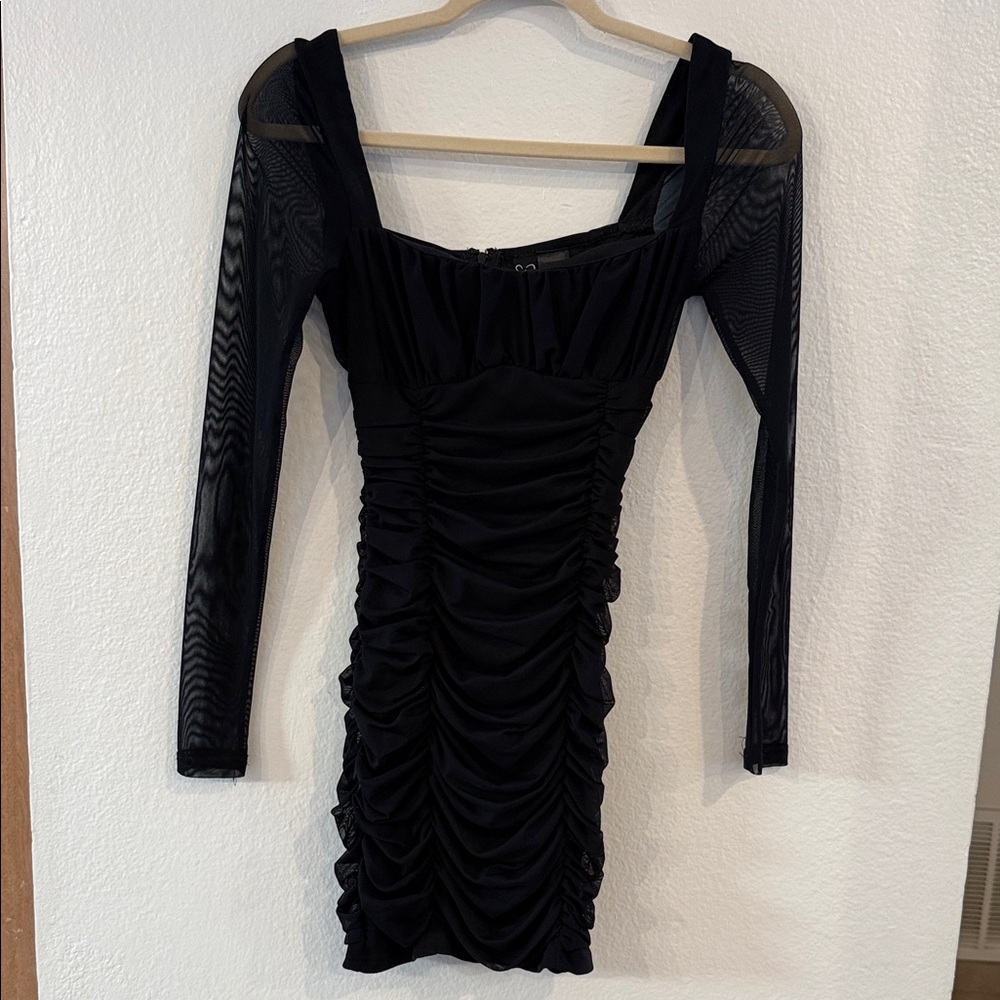 Windsor Black Mesh Long Sleeve Dress